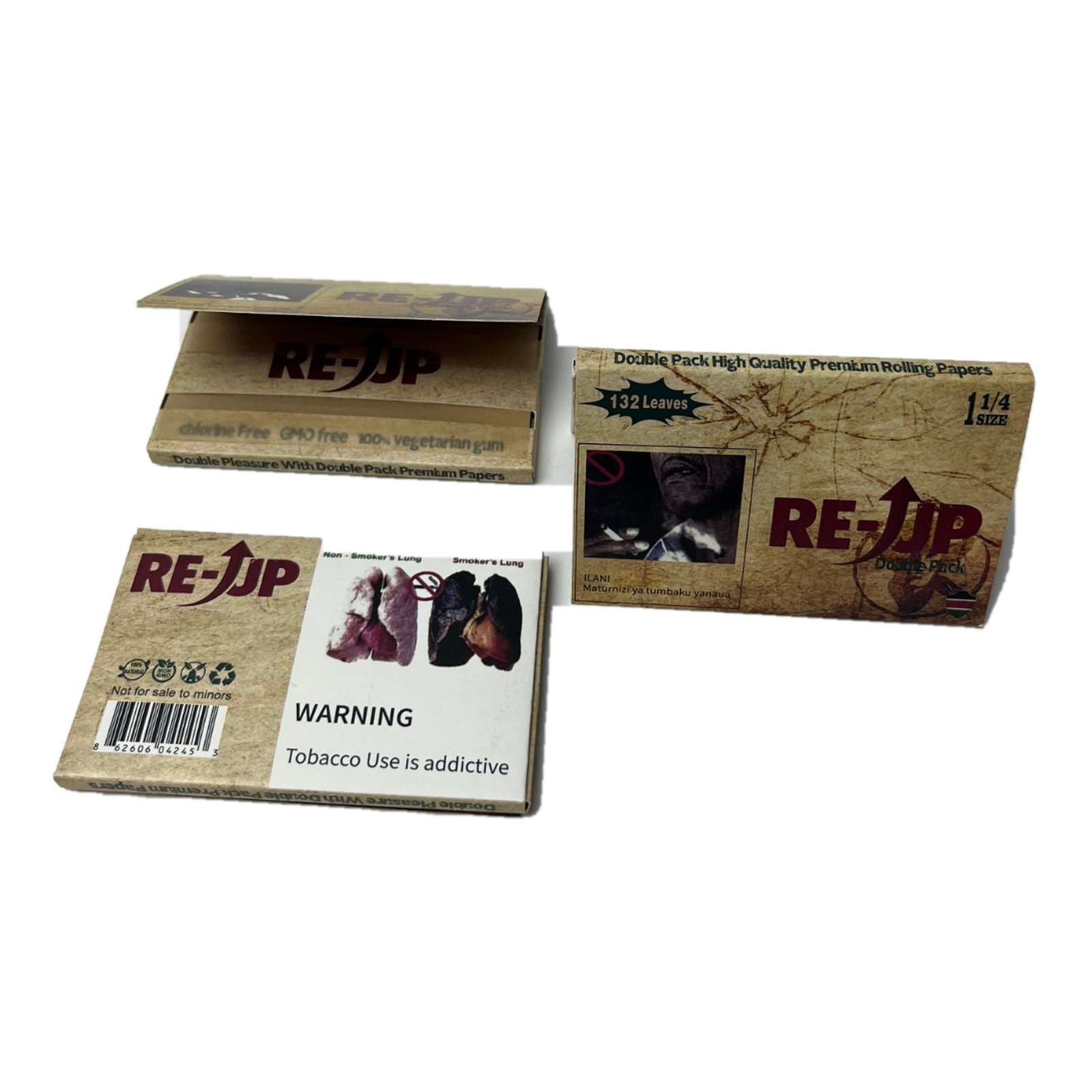 Re-Up Double Pack unbleached brown rolling papers, 1 1/4 size, 132 leaves